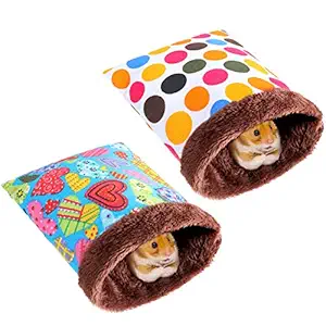 2 Pieces Hamster Sleeping Bag Rat Hamster House Bed Small Pet Nest Hideout Pouch Small Animal Sleep Bed Winter Sack Cage Nest Bed for Guinea Pig Squirrel Ferret Chinchilla (Heart Pattern, Dot Pattern)