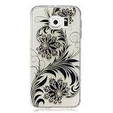 Ecoway TPU Funda Funda para Samsung Galaxy S6 , Ultra Delgado Carcasa Antideslizante Suave Parachoques Resistente a los arañazos Contraportada Funda de silicona pintado Transparente Parachoques Carcasa Funda Bumper - Flor negro