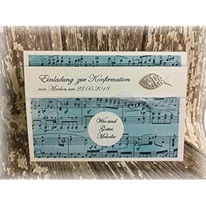 Einladung Einladungskarte Kommunion Konfirmation Musik Melodie Fisch silber türkisblau blau