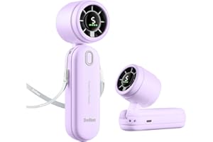 Diveblues 3 en 1 Portable Ventilateur à Main, Mini Ventilateur Turbo USB Rechargeable 4000mAh, 5 Vitesses Réglables, Jusqu’à 12H de Refroidissement, Idéal pour Voyage, Extérieur, Femmes et Hommes