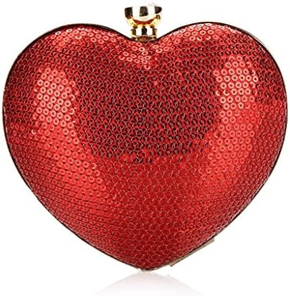 WILLTOP Encrusted Bead Sequined Red Heart Shape Clutch Purse Party Bridal Prom Evening Bag