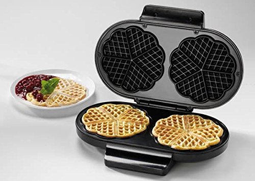 MIA ProKitchen Doppel Waffeleisen / Waffelautomat für 2 klassische Herzchen-Waffeln à 15 cm, 1300W, stufenlos wählbarer Bräunungsgrad, schwarz, inkl. 4x Waffel Backmischung 250gr. - 4