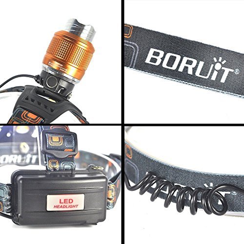 Boruit LED Stirnlampe Kopflampe LED-Hauptfackel, XM-L T6 2000 Lumen-LED-Scheinwerfer wasserdichte Zoomable nachladbares Scheinwerfer-Taschenlampen-Kopf-Lampen-Licht für das kampierende fischende das Radfahren laufende wandernde Jagd-kletternde Sicherheits-Licht - 6