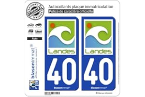 blasonimmat 2 Autocollants Plaque immatriculation Auto 40 Landes - Naturel