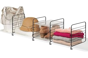 mDesign Set da 4 Divisori per armadi – Pratici scaffali divisori per armadi in metallo – Organizer armadio funzionali e facili da montare – nero