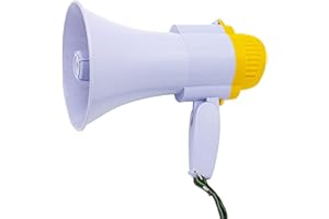 ELAELA Megáfono 20W 25X15CM Altavoz Profesional portátil con Ajuste de Volumen Sirena, grabadora y Mango Plegable, Amarillo