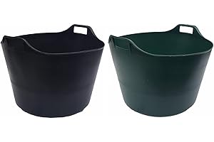 M1SS (Set of 2) 75L Litre Black And Dark Green Robust Versatile Multipurpose Extra Large Flexi Tub Garden Home Flexible Plastic Storage Container Bucket Tub Trugs Horse Feeder Flex Tub- MADE IN UK