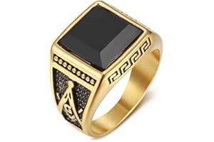 BOBIJOO Jewelry - Chevalière Bague Franc-Maçon Acier Inoxydable Or Doré Plaqué Onyx carré Noir