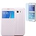 Produktbild Samsung Galaxy J5(2016)/J510/J5(2016)Duos Hülle mit Panzerglas,ISENPENK Original Flip Bookstyle Cover Wasserdicht Shockproof Anti Slip Protection Stoßfest Leather Case mit Standfunktion,Groß Fenster Wallet Case mit Intern Karte Schlitz,Anti-Sturz Stoßdämpfend Magnetic Closure Handygürtel Wallet Tasche Schutzhülle Leathertasche für Samsung Galaxy J5(2016)/J510/J5(2016)Duos 5.2Zoll-[weiß]+Panzerglas/Schutzfoile/Displayschutzfolie