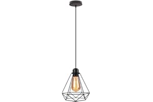 TOKTOP Lampe à Suspension Industrielle Noir Métal Cage E27 Lustre Rétro, Luminaire Vintage Éclairage de Plafond pour Salon Chambre Cuisine Chambre, 1 Pack