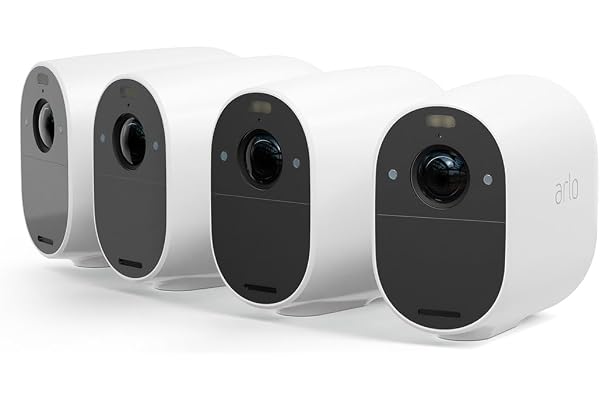 Arlo Essential 1 HD, Caméra de Surveillance WiFi Extérieure Sans Fil, Autonomie de 6 mois, Vision Nocturne en Couleur, Sirène, Audio Bidirectionnel, Essai Arlo Secure inclus, 4 Caméra Blanc