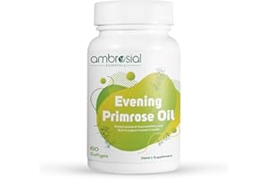 Ambrosial Evening Primrose Oil 1000mg Softgel- High Strength EPO, Cold-Pressed, Gluten Free, Perimenopause Supplements, Rich in Omega 6, GLA, Hormone Balance for Women, for Healthy Skin, 60 Capsules