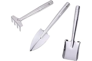 LEXETER Mini Garden Tools Set, 3Pcs Gardening Kit with Shovels and Rake, Durable Stainless Steel, Perfect for Greenhouse, Potted Plants, Succulents and Flower Plants