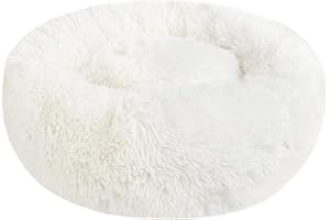 Nepfaivy Panier Chat et Chien Moelleux Rond - Coussin Chat et Chien Anti Stress Apaisant en Peluche, Donut Lit Confortable Lavable pour Chat Chien Petit Moyen Taille (S, Blanc)