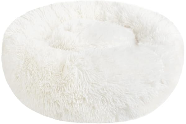 Nepfaivy Panier Chat et Chien Moelleux Rond - Coussin Chat et Chien Anti Stress Apaisant en Peluche, Donut Lit Confortable Lavable pour Chat Chien Petit Moyen Taille (S, Blanc)