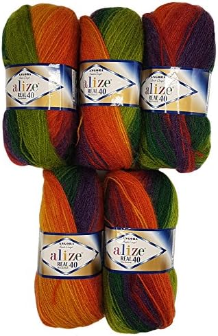 5?x 100?g Alize Knitted Wool 40% Content, Multicoloured with Colour Gradient, 500?g - Beere Rot Gr?n U.a. 4895