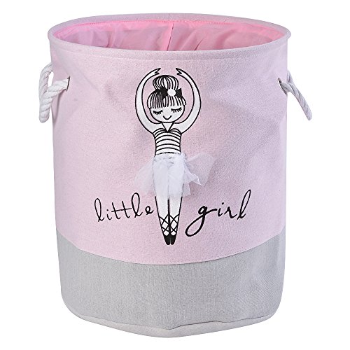 laamei Baby Girls Kids Toy Storage Basket Bin Ballerina Cotton Laundry Hamper Bucket with Handle Collapsible Organizer for Nursery Home Storage 35 * 40 CM
