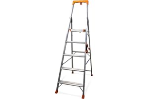 KELI FRANCE K•LUTECH - Échelle pliable, Escabeau, Marchepied, Fabriqué en Aluminium, Qualité Professionnelle, Poignée de transport confort, Porte outils ABS. (5 Marches (Travail à 2,9m))