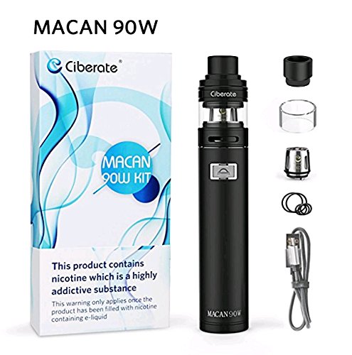 90W Cigarrillo Electrónico Ciberate MACAN Vape Pen E-Cigarrillo Starter Kit Tanque de Relleno a Tope 0.15ohm 2ml Vaporizador Control de Flujo de Aire Atomizador Cigarro Electronico Ego Evod Vaping Kit, Sin 18650 Batería, Sin Nicotina, Negro