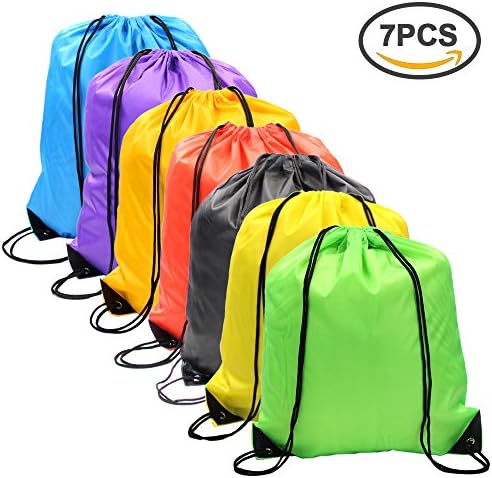 Drawstring Backpack Bag Nylon Folding Shoulder Tote Sack Bags for Picnic Gym Sport Beach Holiday School Home Travel Storage Use ,7 Colors
