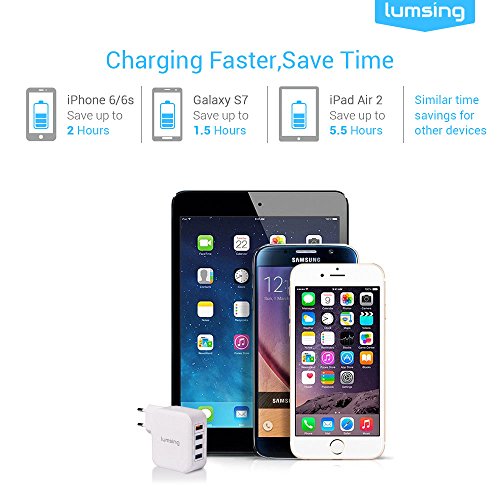 Lumsing Schnellladegerät 4-Port USB Wandladegerät, Wall Charger mit 3 Smart Ports und 1 Quick-Charging Port für iPhone, Samsung, HTC, Nokia iPad, iPod, Nexus usw. – Weiß - 3