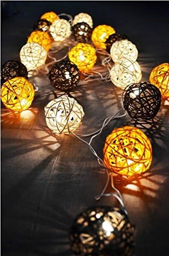 20/Set Handmade Rattan Ball String Lights Cream White Yellow Brown Color Ideas Lighting For Christmas Party , Home Bedroom Decor battery style