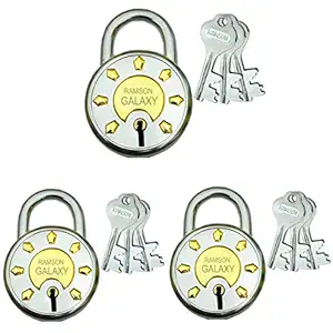 RAMSON Steel Galaxy 8 Levers Double Locking 3 Keys Lock (65 mm, Silver) Pack of Three