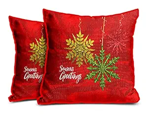 DreamVio Jute Exclusive Merry Christmas Decorative Throw/Pillow Covers, Cushion Covers for Gifting, Living Room, Bed Room, Sofa,Chairs Pack/Set of 2 (Multicolour, Size 24 x 24 Inches)