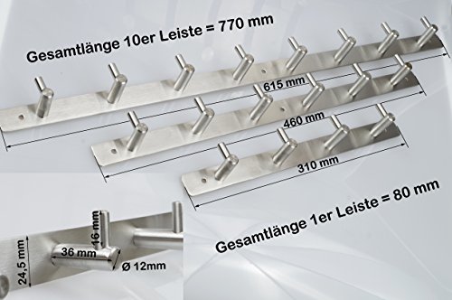 Hakenleiste 4 Kleiderhaken EDELSTAHL Garderobenhaken Wandhaken 4 Haken - 3