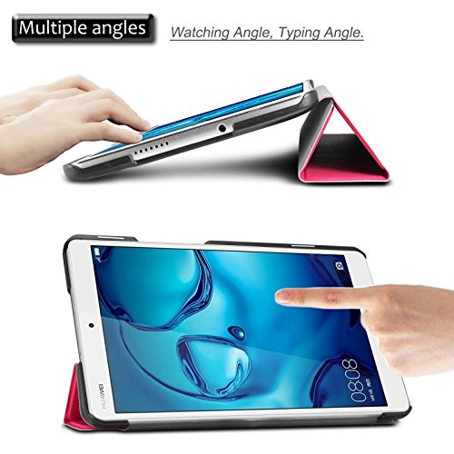 Huawei MediaPad M3 8.4 Hülle, Infiland Ultra Dünn Tri-Fold Smart-Muschel PU Leder Ultra Schlank Superleicht Ständer Smart Shell Cover Schutzhülle Etui Tasche für Huawei MediaPad M3 8.4 Tablet-PC (mit Auto Schlaf / Wach Funktion)(Magenta) - 3