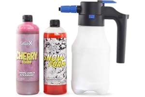 FULLCARX Kit Shampoo Auto con Spruzzatore Elettrico Automatico a Pressione, Schiuma Attiva Snow Foam PH Neutro, Sapone Rosa Cherry Foam, Pulizia Auto Lavaggio Esterno, Prodotti Detailing Professionale