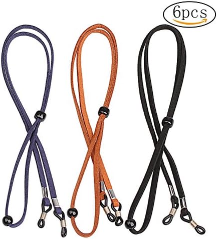 6 Pieces Eyeglass Chain, PU Leather Eyeglass Strap Classic Glasses Holder Spectacles Cord Retainer Lanyard Adjustable End