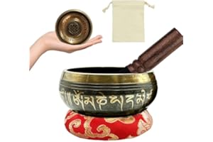 VEGENA Tibetan Singing Bowls Meditation Set: Large Singing Bowls Set of 3 Pcs with Singing Bowl and Silk Cushion and Mallet, Sound Healing Bowl Meditation Set for Meditation Chakra Yoga Meditation Gifts 8cm