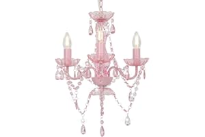vidaXL Kronleuchter mit Perlen Deckenleuchte Lüster Kristall Lampe Leuchte Wohnzimmer Hängeleuchte Hängelampe Pendelleuchte Deckenlampe Rosa Rund 3xE14