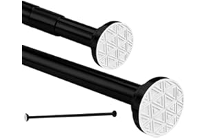 HIKENRI Garderobe - Barra de cortina telescópica extensible de acero inoxidable, barra de tensión, barra de cortina de ducha, sin taladro, mate, para baño, armario, 100-290 cm, color negro