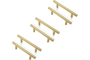 ANSIEDIO 6 Piezas Tiradores Cocina Tiradores Armarios en Forma de T-barra Acero Inoxidable, Oro (96mm Distancia de agujeros)