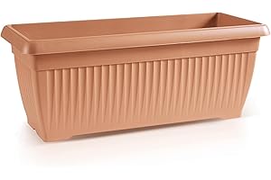IMJ-Global Macetero para plantas y flores, Terra Grande H32 para interior y exterior, rectangular, largo terracota, 44 litros, 80 x 34,4 x 32 cm, diseño clásico, de plástico, para balcón