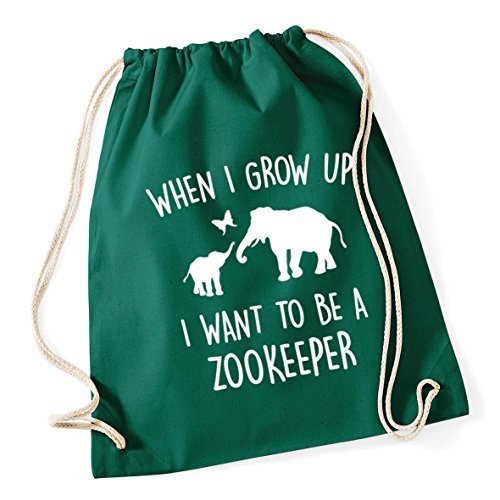 When I Grow Up I Want To Be A Zookeeper Drawstring Cotton School Gym Bag 37cm x 46cm, 12 litres