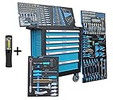 Hochwertige Verarbeitung von Werkstattwagen, Einlegern und Werkzeug inkl. Arbeitsleuchte gratis