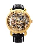 Lindberg & Sons Herren-Armbanduhr Handaufzug - Wasserdicht bis 5 ATM - Analog Skelettuhr Lederarmband Schwarz - SK14H060