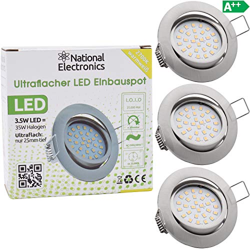 3x National Electronics luci da incasso Linea Slim in acciaio inox satinato con la profondità di montaggio soltanto 25 millimetri! | plafoniera da incasso con integrato 3.5W 320 lumen lampadina LED