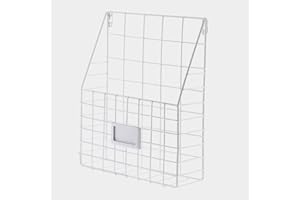 Queiting Wall Mounted Magazine Rack Newspaper Bookshelf Rack Storage Basket for Office Living Room Bedroom White