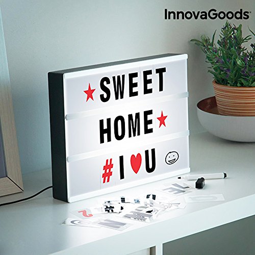 Innova-Goods Cinema Light Box Schermo LED per Scrivere messaggi con Lettere e Simboli o a Mano Libera Utilizzabile Come Quadro o Lampada, a4 Size insegna Luminosa Include 90 Caratteri 0943