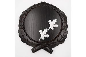 GTK - GEWEIHE & TROPHÄEN KRUMHOLZ Targa a cuneo intagliata in alluminio AF scuro, 17,5 cm, con 2 pezzi in alluminio e foglie di rovere, copertura per tagliere, cartello trofeo