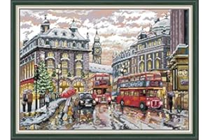 Joy Sunday Stamped Cross Stitch Kits Full Range of Embroidery Patterns Starter Kits for Beginners Adult or Kids DIY Cross Stitches Needlepoint Kits 11CT-Street View 68×52cm