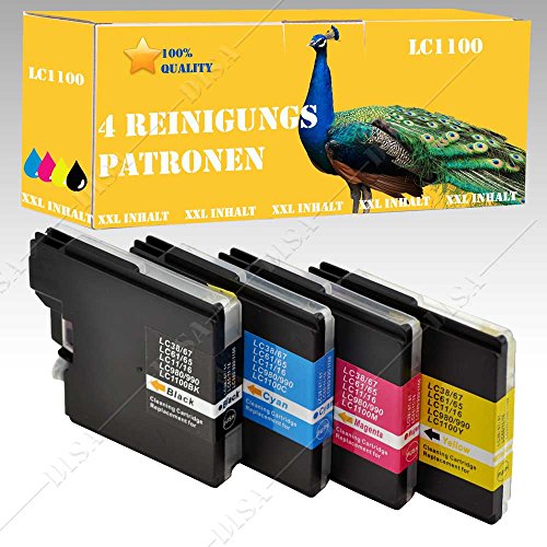 4 x Reinigungspatronen kompatibel zu LC980 / LC1100 Brother MFC Serie MFC-5490CN / MFC-5890CN / MFC-5895CW