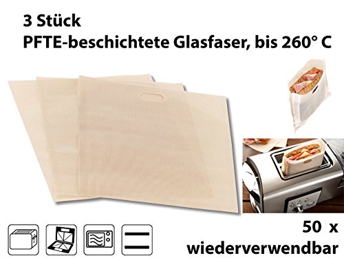 Rosenstein & Söhne 3x Dauer-Antihaft-XL-Toastabags für Toaster, Mikrowelle & Backofen - 2