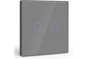 BSEED Touch Light Switch 2 Gang 1 Way, Tempered Glass Panel Light Switches with LED Indicator 86mm Grey Touch Sensitive Light Switch-No Neutral Wire