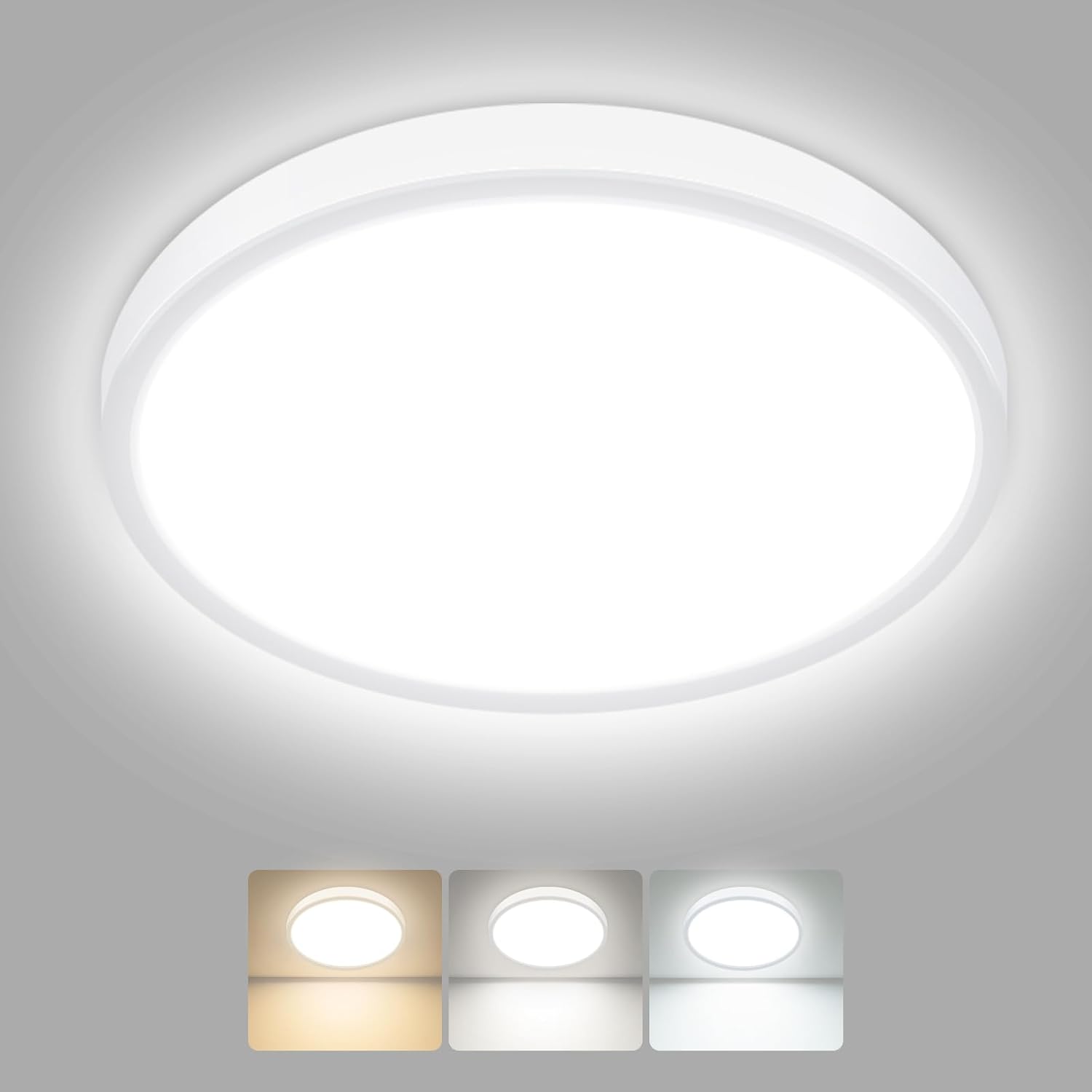 hepside Bathroom Light,3000K/4000K/6500K 3 Color Temperature, Waterproof IP54,Round,Flat,Small,LED Flush Ceiling Light for Bathroom, Kitchen,Bedroom,Hallway,Porch and More