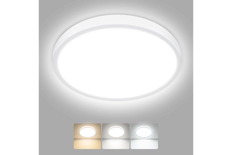 hepside Bathroom Light,3000K/4000K/6500K 3 Color Temperature, Waterproof IP54,Round,Flat,Small,LED Flush Ceiling Light for Bathroom, Kitchen,Bedroom,Hallway,Porch and More